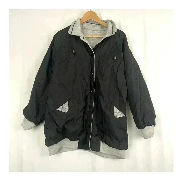 VTG Reversible Windbreaker Jacket OS Silver Snap Button Closure CURRENT SEEN - Picture 4 of 11